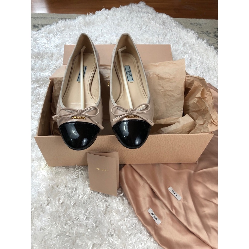 Prada Vernice Cap-Toe Ballet Flats Patent